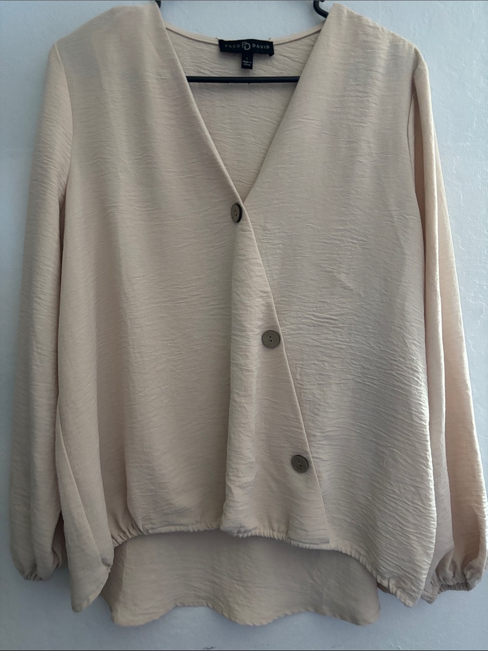 Light Beige V-Neck Asymmetrical Button Blouse